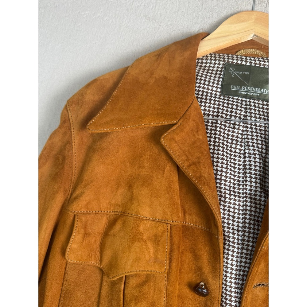 Phil Rosenblath Vintage 70s Safari Suede Jacket Mens M Brown Excellent Belted - Picture 14 of 14